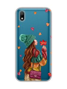 Прозорий чохол для Huawei Y5 2019 / Honor 8S :: Дівчина з листям (принт 221)