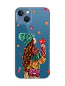 Прозорий чохол на Apple iPhone 13 :: Дівчина з листям (принт 221)