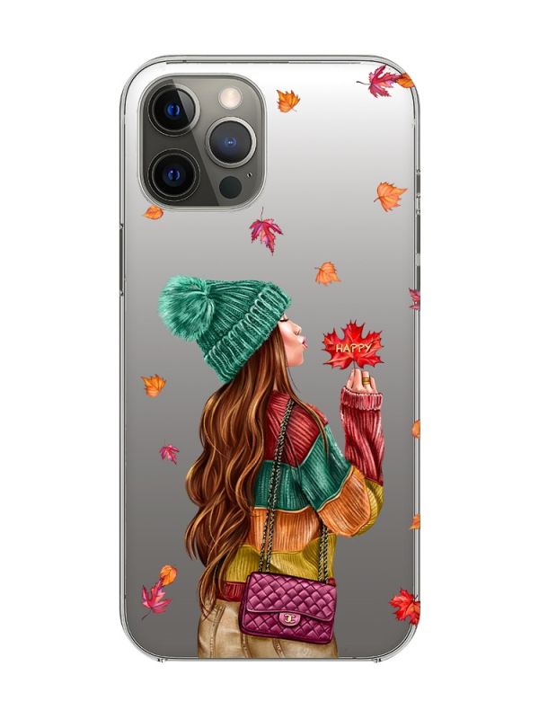 Прозорий чохол на iPhone 12 Pro Max :: Дівчина з листям (принт 221)
