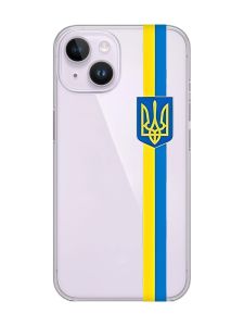 Прозорий чохол із захистом камери на iPhone 14 :: Стрічка Україна (патріотичний принт 253)