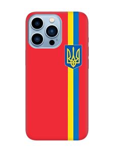 Матовий червоний чохол на Apple iPhone 13 Pro Max :: Стрічка Україна (патріотичний принт 253)