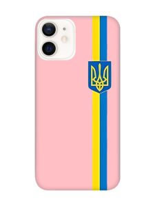 Матовий рожевий чохол на Apple iPhone 12 / 12 Pro (6.1) :: Стрічка Україна (патріотичний принт 253)