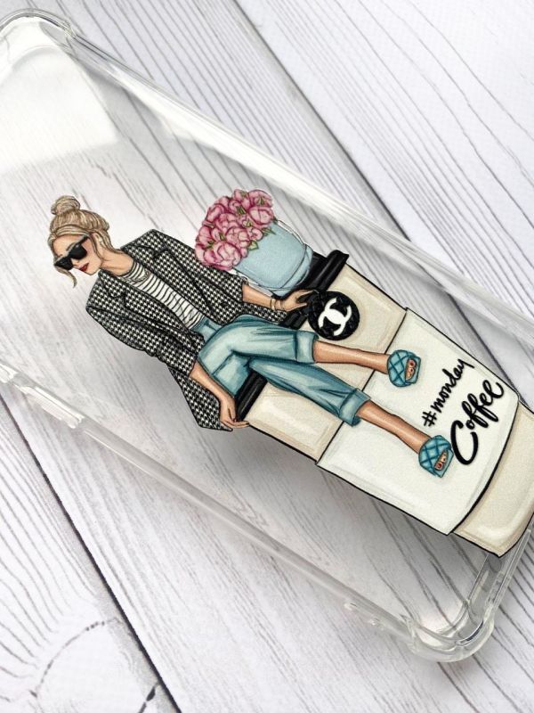 Чохол з потовщеними кутами на Xiaomi Redmi Note 11 4G :: Дівчина на каві (принт 228)