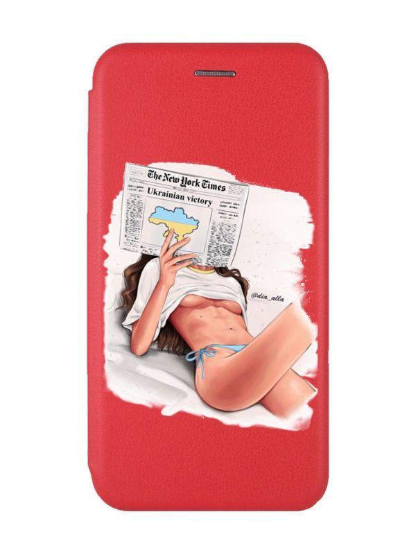 Чохол-книжка з малюнком для Samsung Galaxy A32 Червоний :: Дівчина з газетою (принт 31)