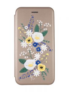 Чохол-книжка з малюнком для Samsung Galaxy A50 (2019) A505/A30s Золотий :: Квіти. Акварель (принт 271)