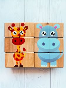 Дитячі розвиваючі дерев'яні кубики із зображеннями тварин Зоопарк (комплект 3)