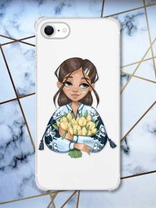 Чохол з потовщеними кутами на iPhone 7/ 7s/ 8/ 8s :: Дівчина з тюльпанами (патріотичний принт 22)