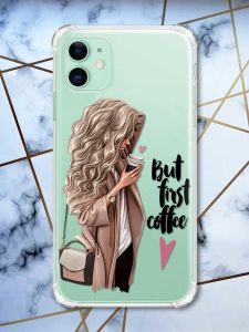 Чохол з потовщеними кутами на Apple iPhone 11 (6.1) :: Дівчина з кавою (принт 114)