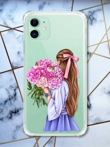 Чохол з потовщеними кутами на Apple iPhone 11 (6.1) :: Дівчина з півоніями (принт 11)