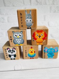 Дитячі дерев'яні кубики із зображеннями тварин Зайченя і компанія (комплект 6)