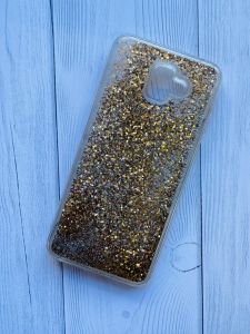 Силіконовий чохол з плаваючими блискітками для Samsung Galaxy J6 Plus Золотий