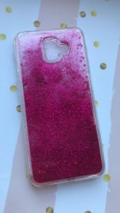 Силіконовий чохол з плаваючими блискітками для Samsung Galaxy J6 Plus Малиновий