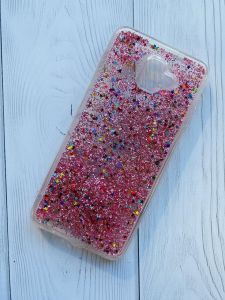Силіконовий чохол з плаваючими блискітками для Samsung Galaxy J6 Plus Рожевий