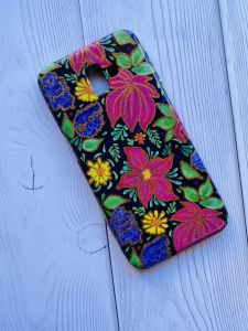 Силіконовий чохол із малюнком для Samsung Galaxy J6 Plus Рожеві великі квіти на чорному