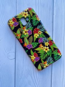 Силіконовий чохол із малюнком для Samsung Galaxy J6 Plus Листки на чорному