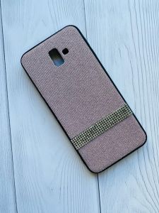 Силіконовий чохол з камінцями на тканині для Samsung Galaxy J6 Plus Рожевий