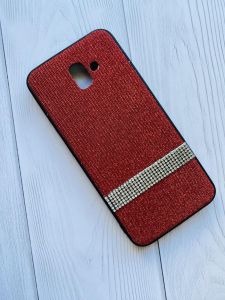 Силіконовий чохол з камінцями на тканині для Samsung Galaxy J6 Plus Червоний
