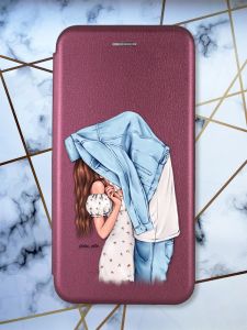 Чохол-книжка з малюнком для Samsung Galaxy J7(2016) J710 Бордовий :: Поцілунок (принт 33)