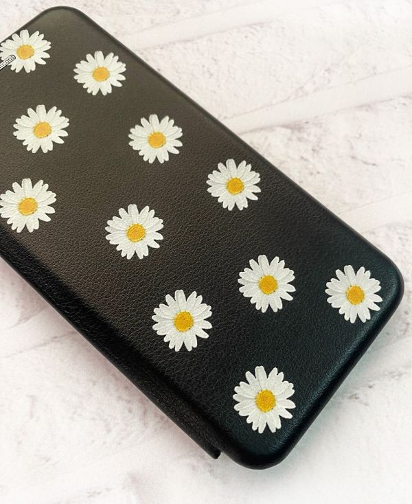 Чохол-книжка з малюнком для Xiaomi Redmi Note 10 Pro/10 Pro Max Чорний :: Фон ромашки (принт 41)