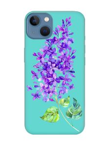 Матовий бірюзовий чохол на Apple iPhone 13 :: Гілочка бузку (принт 280)