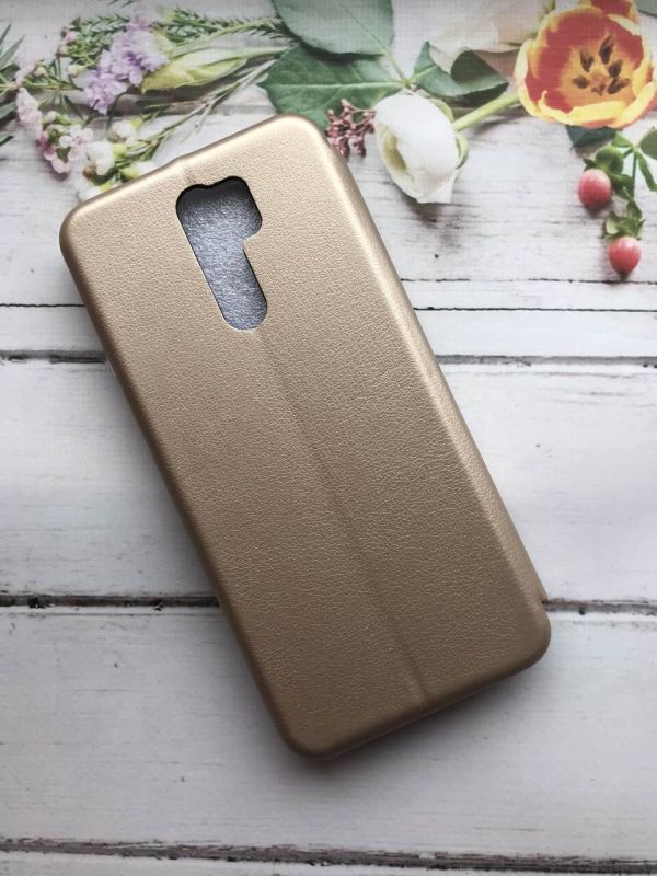 Чохол-книжка з малюнком для Xiaomi Redmi 9 Золотистий :: Котик і сакура (принт 283)