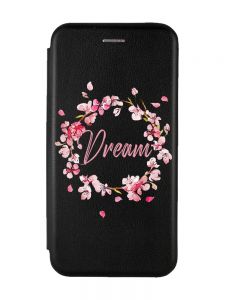 Чохол-книжка з малюнком для Xiaomi Redmi 9C/10A Чорний :: Віночок з сакури (принт 284)