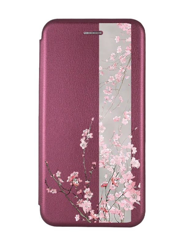 Чохол-книжка з малюнком для Samsung Galaxy A02s Бордовий :: Сакура у цвіті (принт 286)