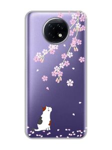 Прозорий чохол на Xiaomi Redmi Note 9T/Redmi Note 9 5G :: Котик і сакура (принт 283)