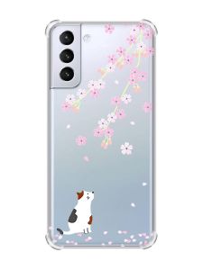 Чохол з потовщеними кутами на Samsung Galaxy S21 (G991) :: Котик і сакура (принт 283)