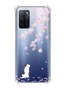 Чохол з потовщеними кутами на Oppo A55 :: Котик і сакура (принт 283)