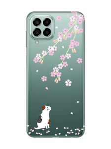 Прозорий чохол на Samsung Galaxy M33 5G :: Котик і сакура (принт 283)