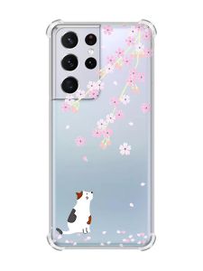 Чохол з потовщеними кутами на Samsung Galaxy S21 Ultra :: Котик і сакура (принт 283)