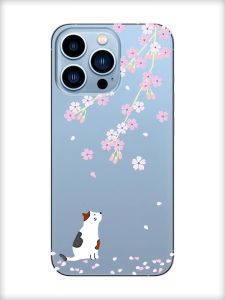 Прозорий чохол на Apple iPhone 13 Pro Max :: Котик і сакура (принт 283)