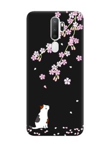 Матовий чорний чохол на Oppo A5 :: Котик і сакура (принт 283)