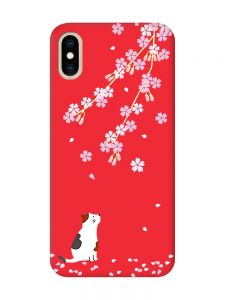 Матовий червоний чохол на iPhone XS MAX :: Котик і сакура (принт 283)
