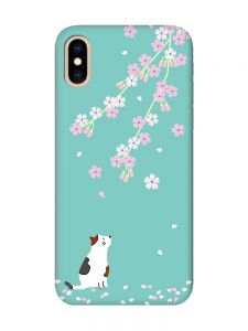 Матовий бірюзовий чохол на iPhone XS MAX :: Котик і сакура (принт 283)