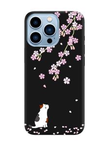 Матовий чорний чохол на Apple iPhone 13 Pro Max :: Котик і сакура (принт 283)