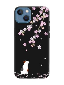 Матовий чорний чохол на Apple iPhone 13 :: Котик і сакура (принт 283)