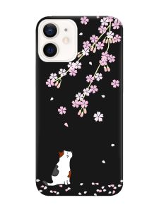 Матовий чорний чохол на Apple iPhone 12 / 12 Pro (6.1) :: Котик і сакура (принт 283)