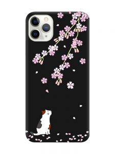 Матовий чорний чохол на iPhone 11 Pro Max (6.5) :: Котик і сакура (принт 283)