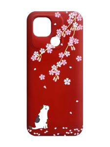 Матовий червоний чохол на Xiaomi Redmi 10C :: Котик і сакура (принт 283)
