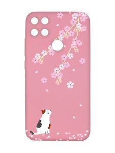 Матовий рожевий чохол на Xiaomi Redmi 10C :: Котик і сакура (принт 283)