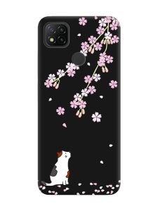 Матовий чорний чохол на Xiaomi Redmi 9C/10A :: Котик і сакура (принт 283)