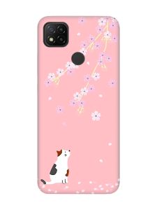 Матовий рожевий чохол на Xiaomi Redmi 9C/10A :: Котик і сакура (принт 283)