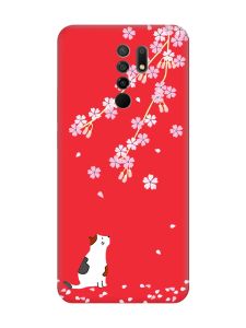 Матовий червоний чохол на Xiaomi Redmi 9 :: Котик і сакура (принт 283)