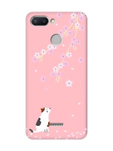 Матовий рожевий чохол на Xiaomi Redmi 6 :: Котик і сакура (принт 283)