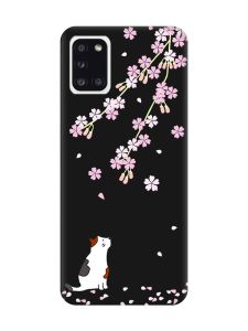 Матовий чорний чохол на Samsung Galaxy A31 :: Котик і сакура (принт 283)