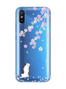 Прозорий чохол на Xiaomi Redmi 9A  :: Котик і сакура (принт 283)