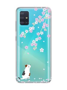 Прозорий чохол на Samsung Galaxy A51 :: Котик і сакура (принт 283)