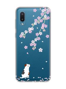 Прозорий чохол на Samsung Galaxy A02/A022 (2021) :: Котик і сакура (принт 283)
